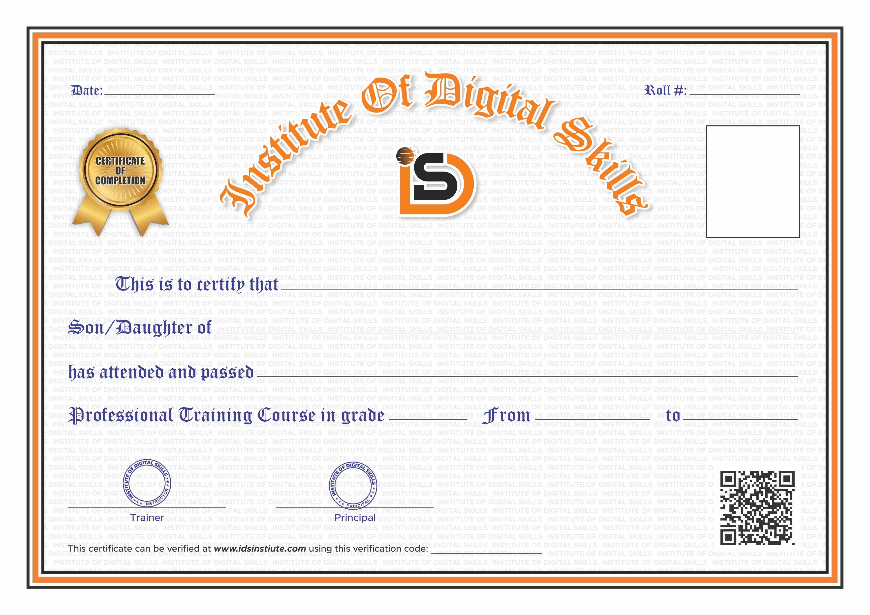 Institute of Digital Skills diploma template